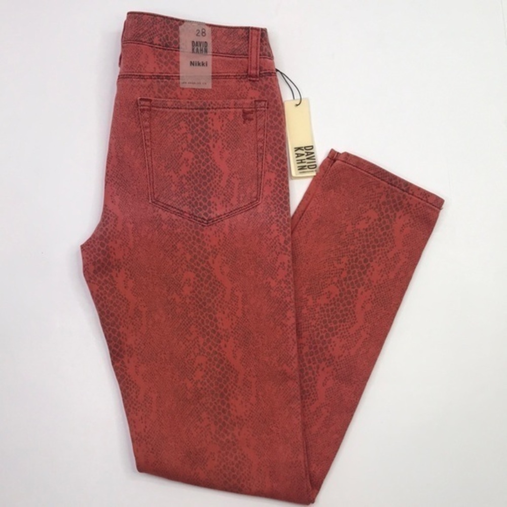 DAVID KHAN Red Snake Skin Rock n Roll Skinny Leg Women's Jean Sz 28
